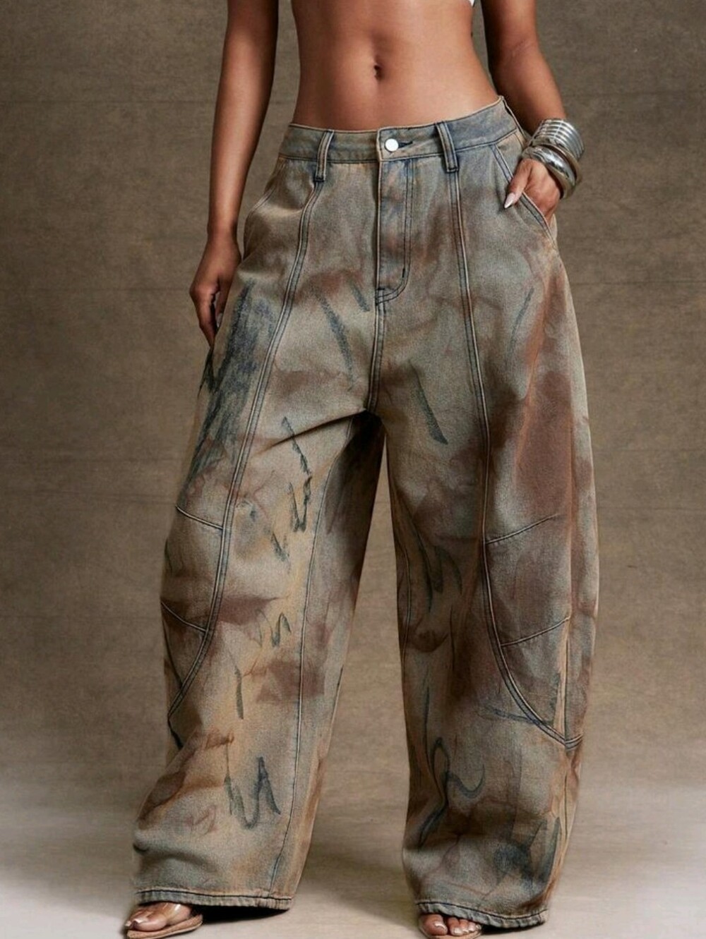Wide Barrel Leg Unique Washed Denim Jeans Fashionable Streetwear